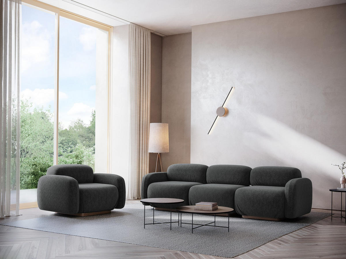 3-SITZER SOFA Chenille Stoff Grau - Dunkelgrau/Braun, Holz/Textil (190/73/95cm) - Makamii