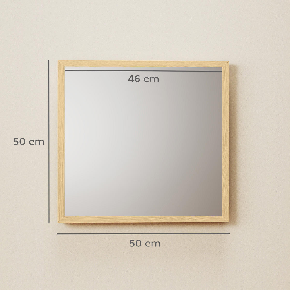 WANDSPIEGEL DE-14338 quadratisch 50x50 cm, mit natürlichem Rahmen Natur - Naturfarben, Glas (50/50/2cm) - ComfortXL