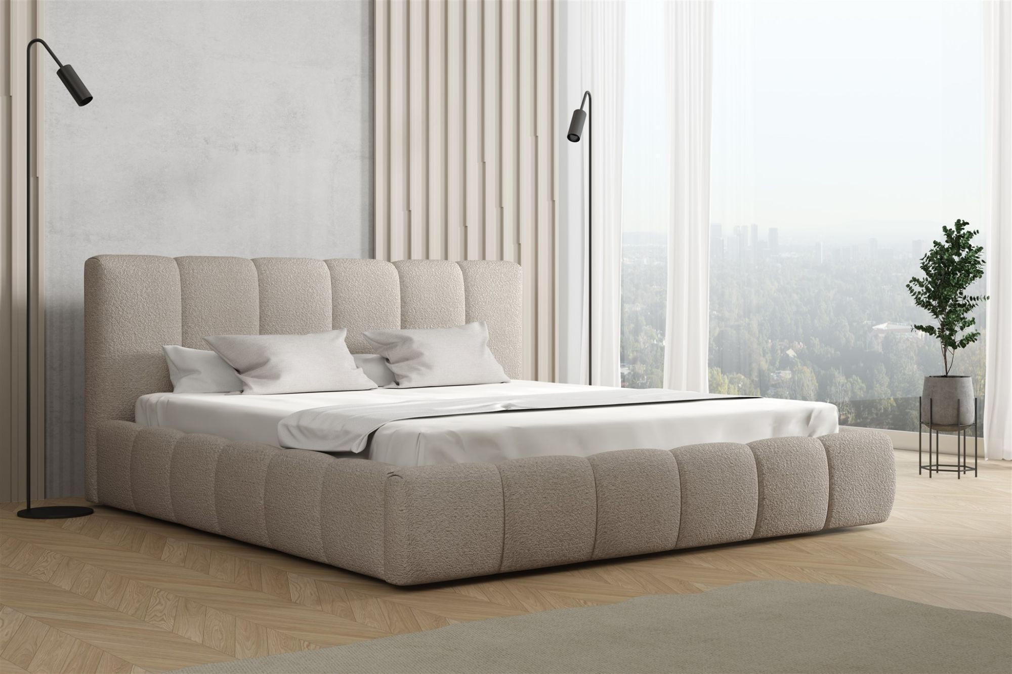 POLSTERBETT Giulia Freya Komplett - Taupe, Holzwerkstoff/Textil (140/200cm) - Fun Möbel