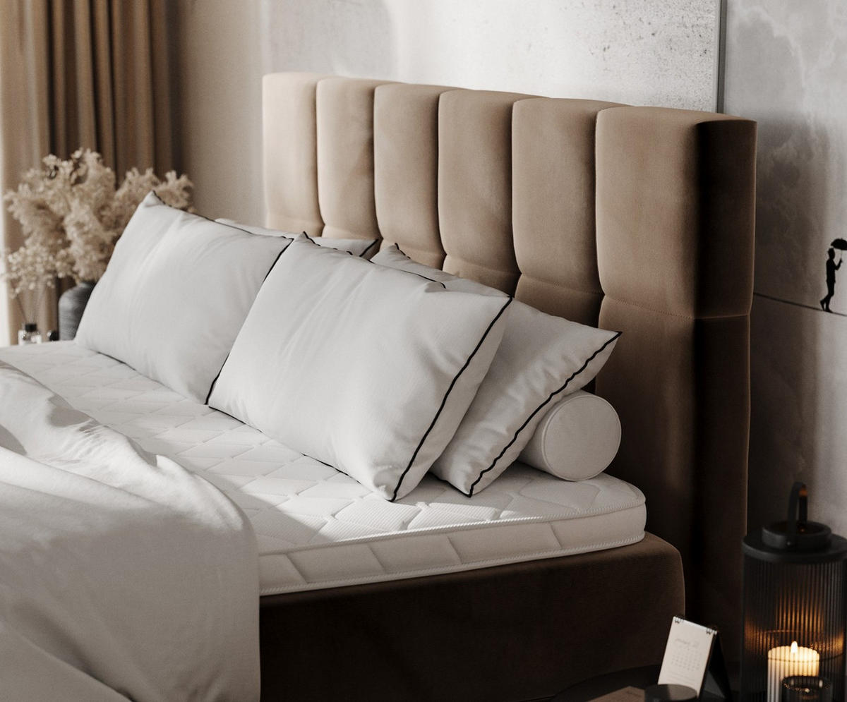 BOXBETT Savio 200/200 cm Braun im Paros Stoff - Schwarz/Braun, Holz/Holzwerkstoff (200/200cm) - AltaBeds