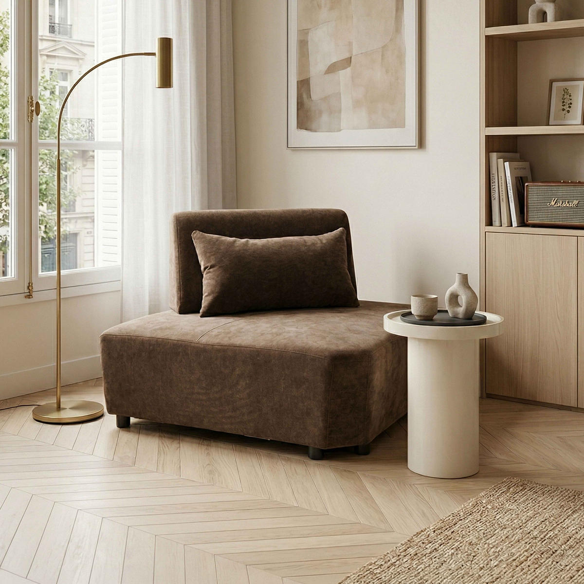 ECKSESSEL, Schokolade - Braun, Textil (170/82/117cm) - Oviala