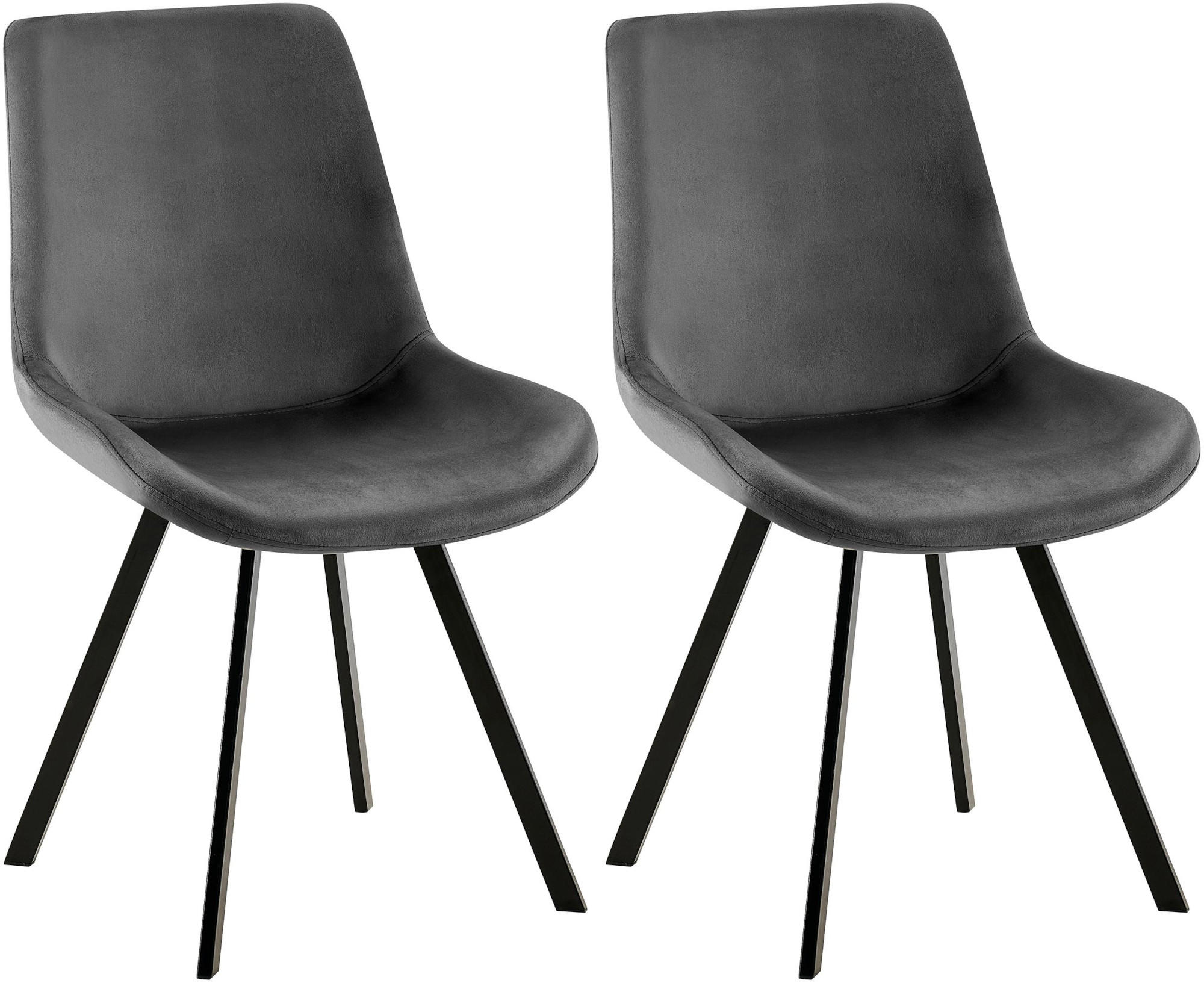STUHL 2er Set Samt dunkelgrau - Dunkelgrau/Schwarz, Textil/Metall (53/89/59cm) - CLP