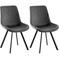 STUHL 2er Set Samt dunkelgrau - Dunkelgrau/Schwarz, Textil/Metall (53/89/59cm) - CLP