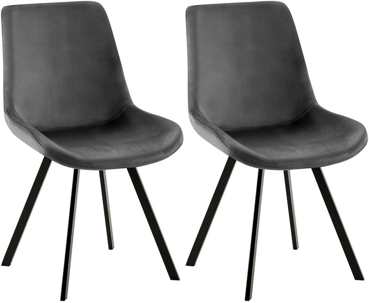 STUHL 2er Set Samt dunkelgrau - Dunkelgrau/Schwarz, Textil/Metall (53/89/59cm) - CLP