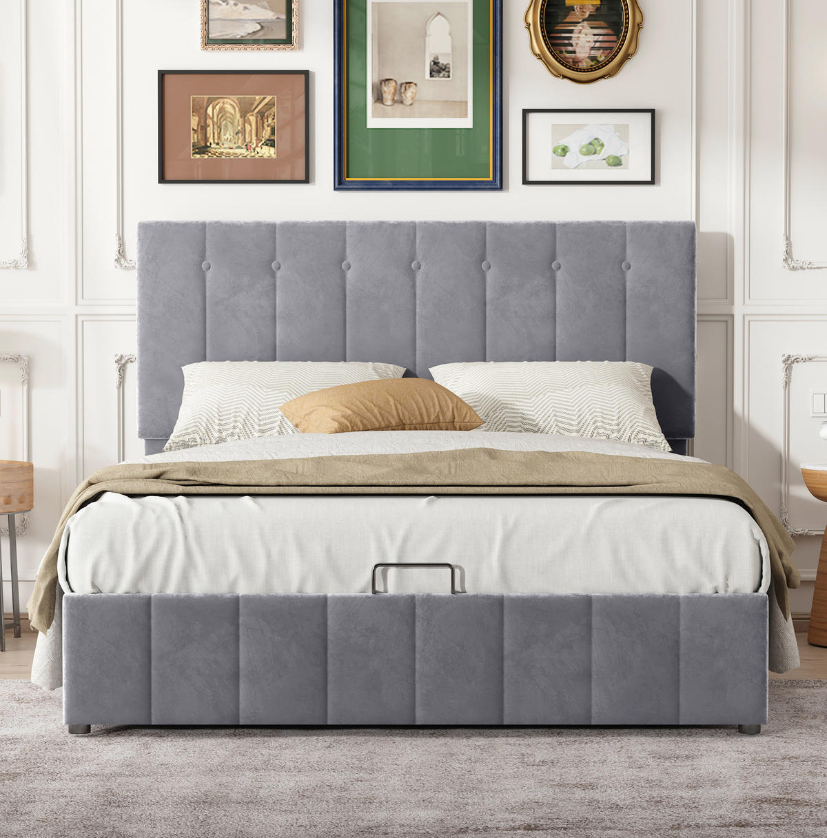 BETT mit Bettkasten 140x200 cm Samt Grau 2er-Paket - Grau, Metall (140/200cm) - Meubliv