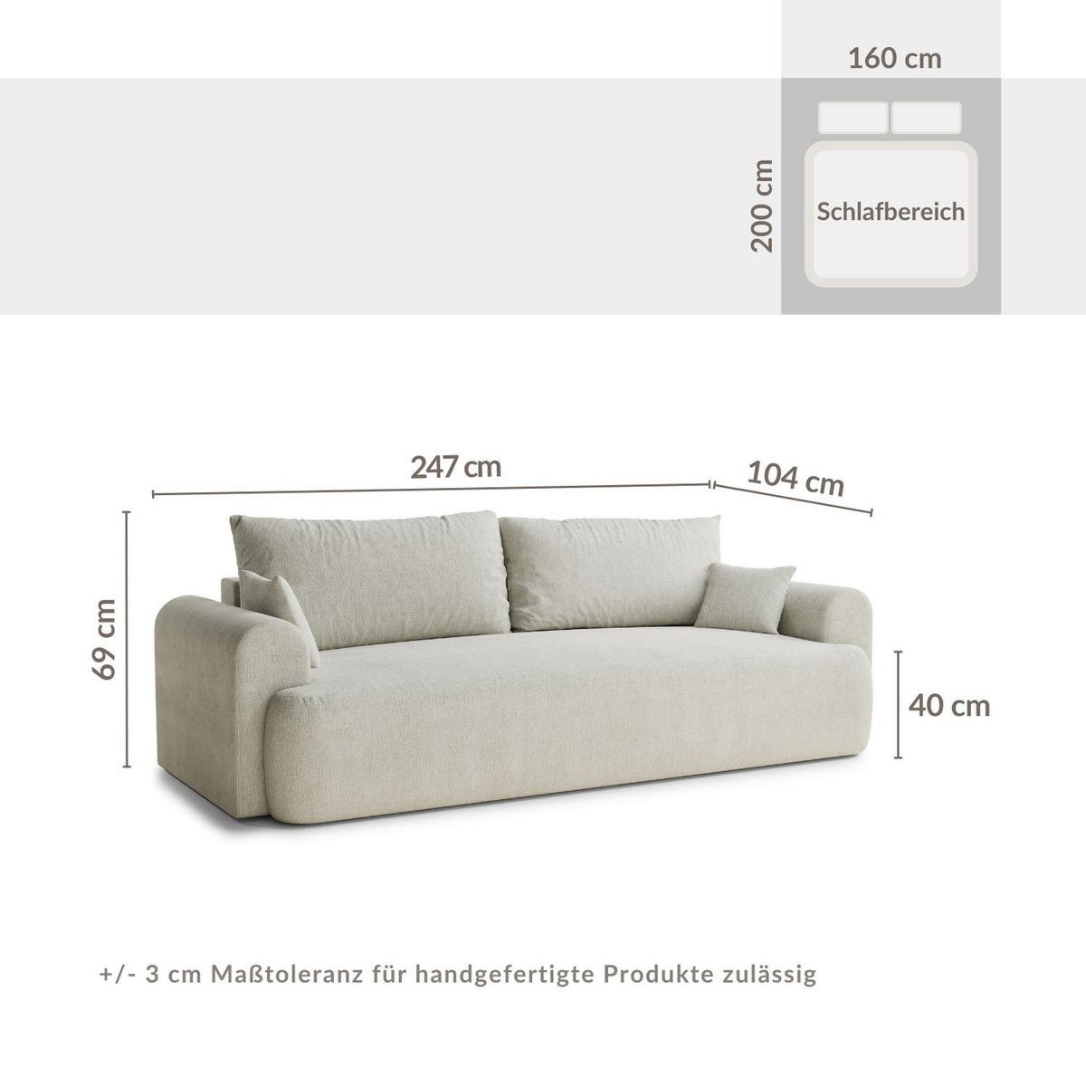 SOFA MIT SCHLAFFUNKTION Toluca Hellblau Chenille-Stoff - Schwarz/Hellblau, Holz/Holzwerkstoff (247/69/104cm) - Maison de Reve
