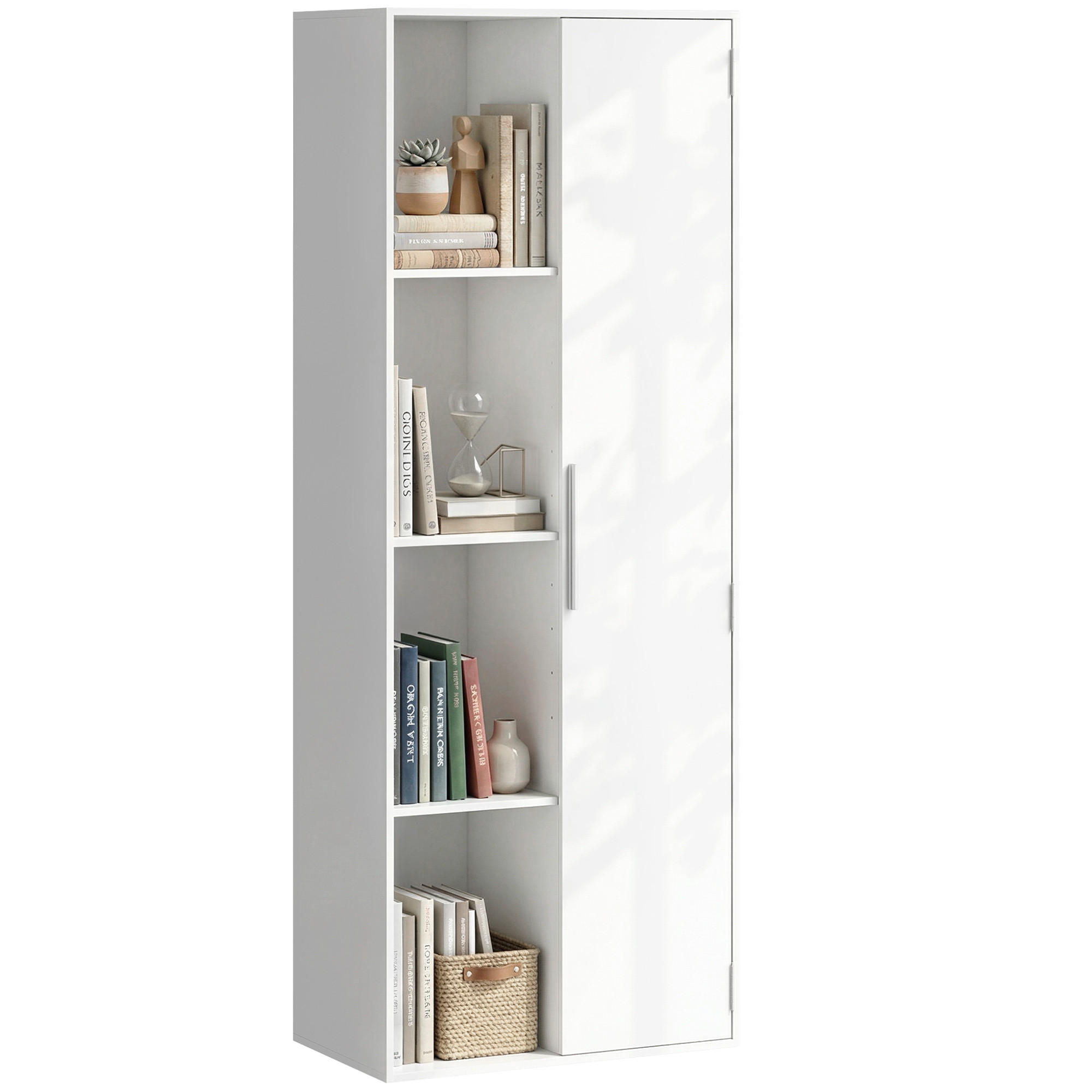 BÜCHERREGAL DE-09903 4-stöckig mit Schrank und Türen Weiß - Weiß, Holzwerkstoff (35/160/60cm) - ComfortXL