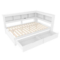 TAGEBETT 140x200cm Weiß Spanplatte 2 Schubladen Steckdose USB - Weiß, Holz (140/200cm) - FLIEKS