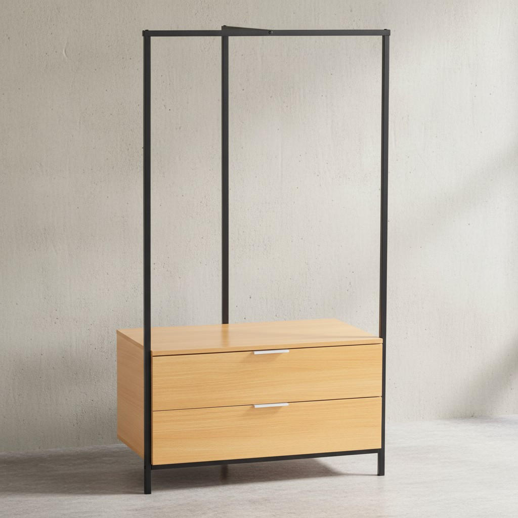 GARDEROBE Eiche-Dekor 152x85x44cm mit Schubladen - Schwarz/Braun, Holzwerkstoff (85/152/44cm) - KADIMA DESIGN