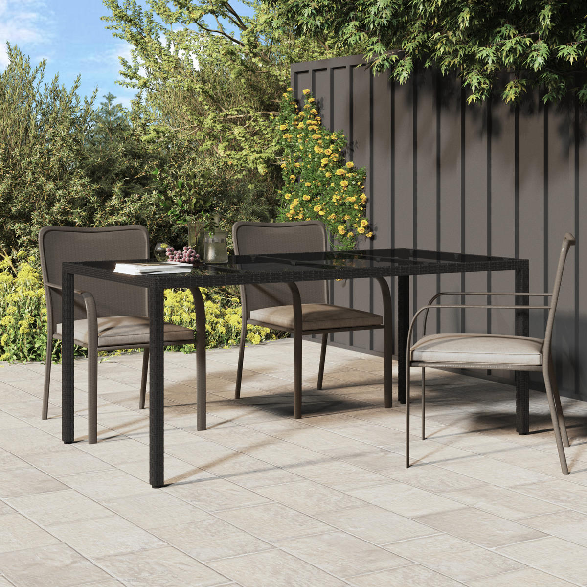 GARTENTISCH Tischwald 90/75.5/190 cm - Schwarz, Naturmaterialien (190/90/75.5cm) - ZMH