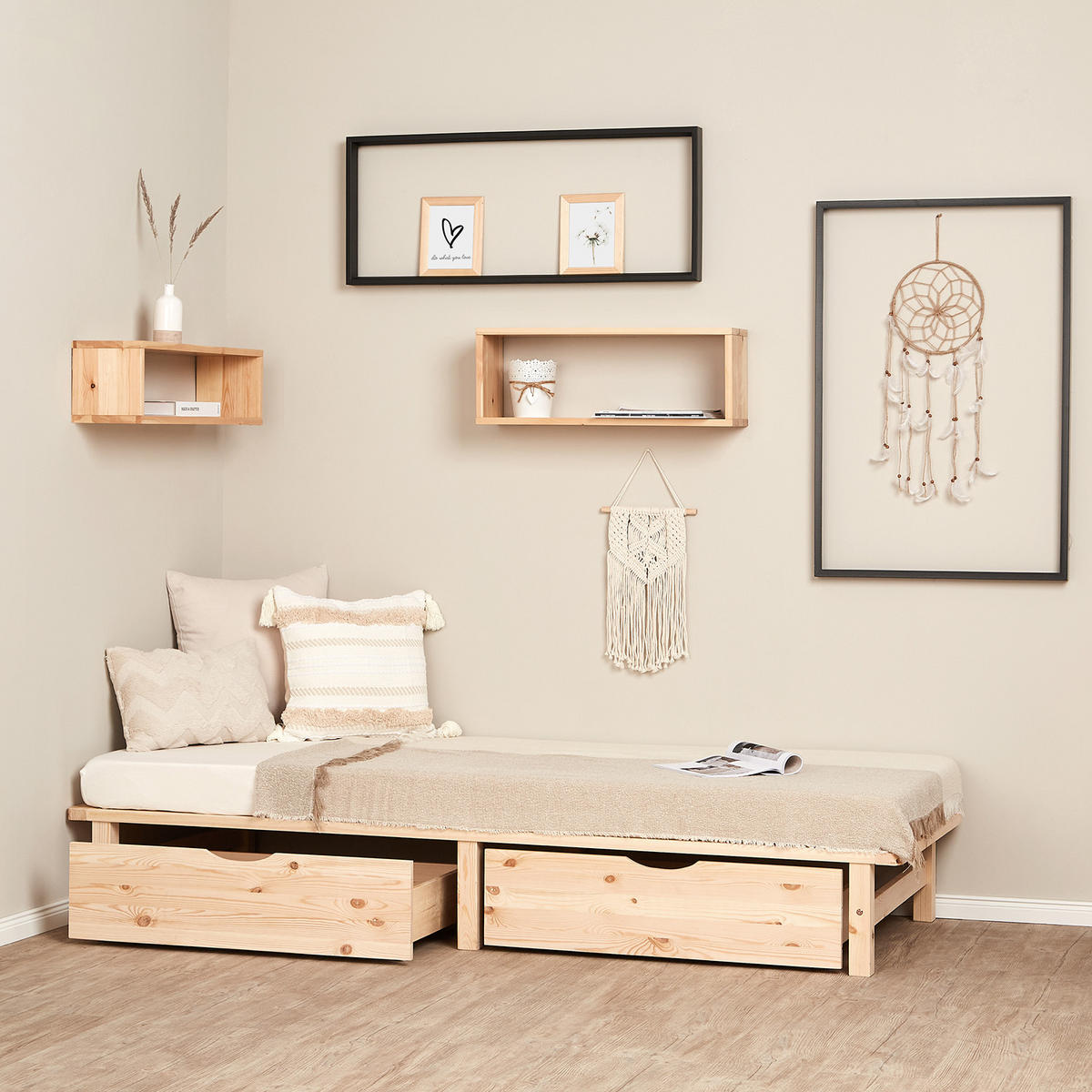 HOLZBETT mit Stauraum 90/200 cm natur - Braun, Holz (90/200cm) - Homestyle4u