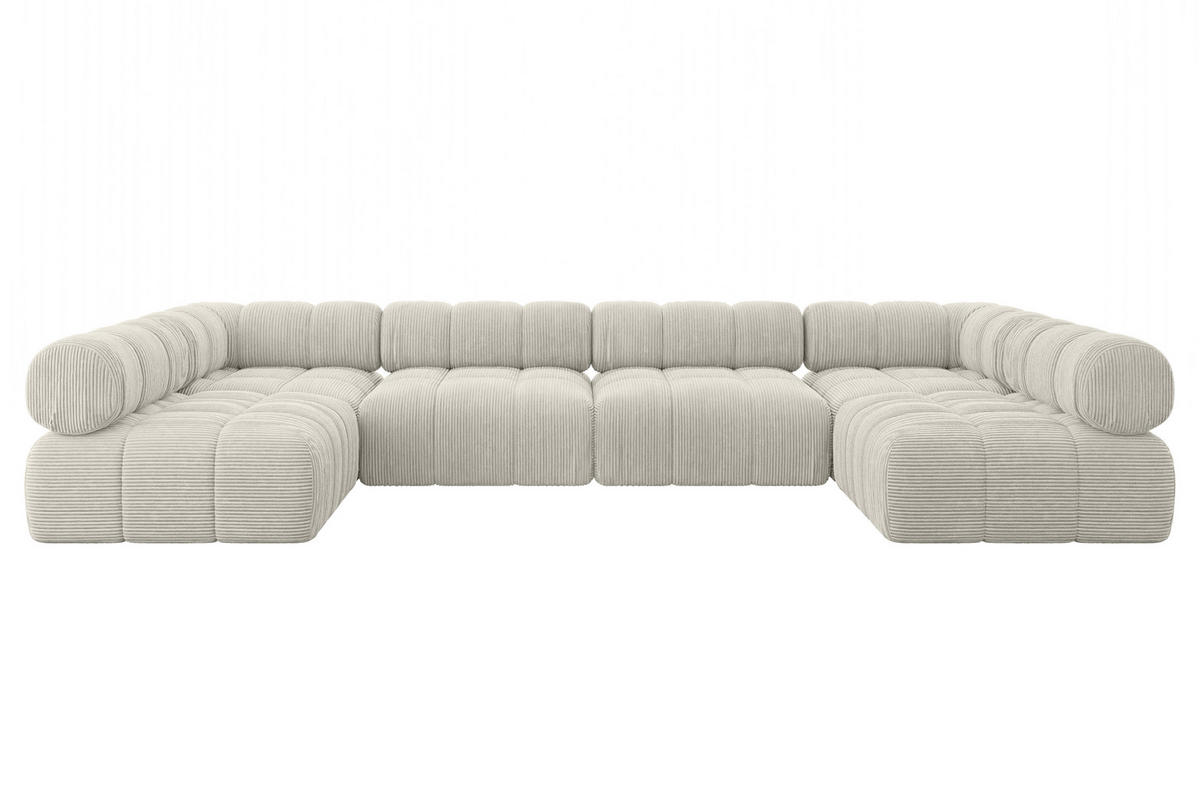 WOHNLANDSCHAFT modulares Sofa Garvo-U2 - 380x190x70 cm Hellgrau Cord - Hellgrau, Holzwerkstoff/Textil (380/70/190cm) - ALTDECOR