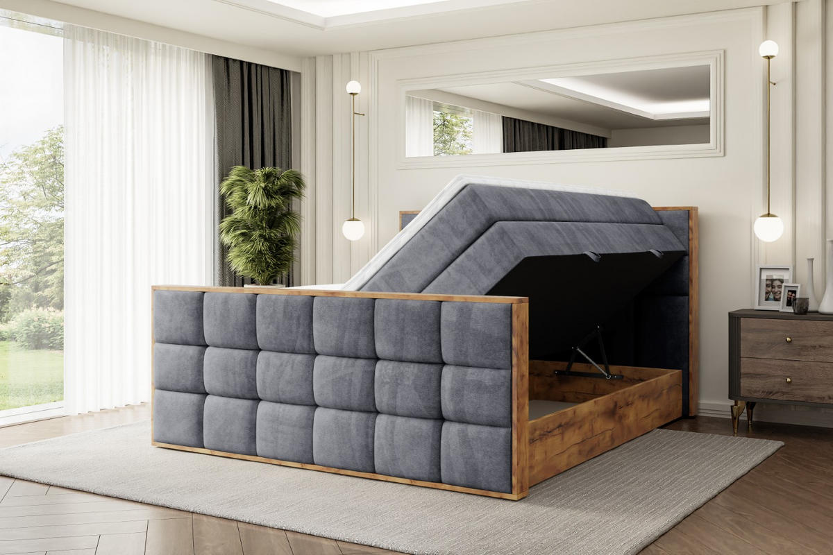 BOXSPRINGBETT mit Matratze H3|H4 und Lattenrost - LOLLI2-Z KING-140x200 - Dunkelgrau Casablanca - Dunkelgrau, Holzwerkstoff (140/200cm) - ALTDECOR
