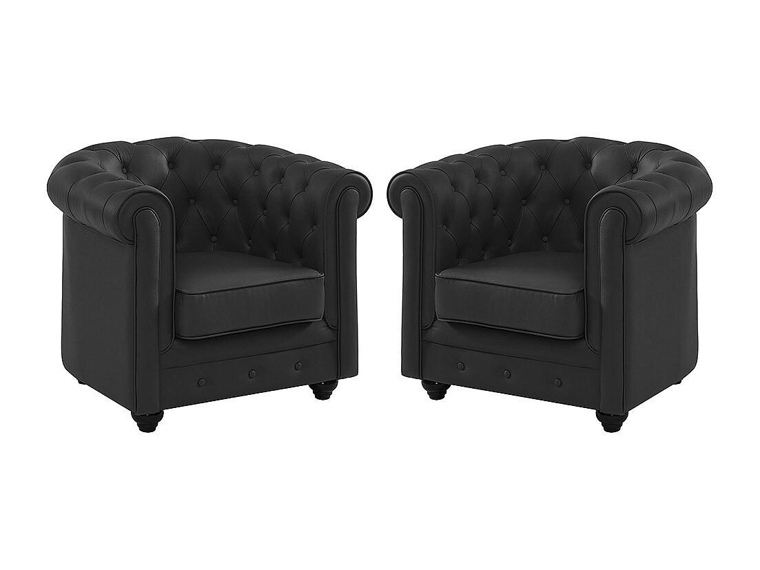 LEDERSESSEL 2er-Set - Büffelleder - Schwarz - CHESTERFIELD - Schwarz, Leder (78/72/82cm) - Vente-Unique