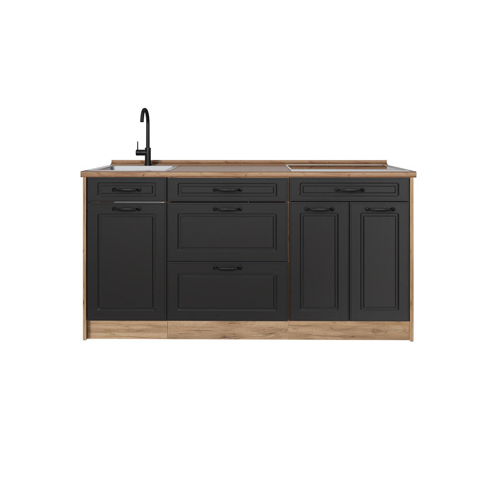 KÜCHENBLOCK R-Line, Anthrazit Landhaus/Goldkraft Eiche, 160 cm Arbeitsplatte Goldkraft Eiche - Eichefarben/Anthrazit, Holzwerkstoff (160/81.6/60cm) - Vicco