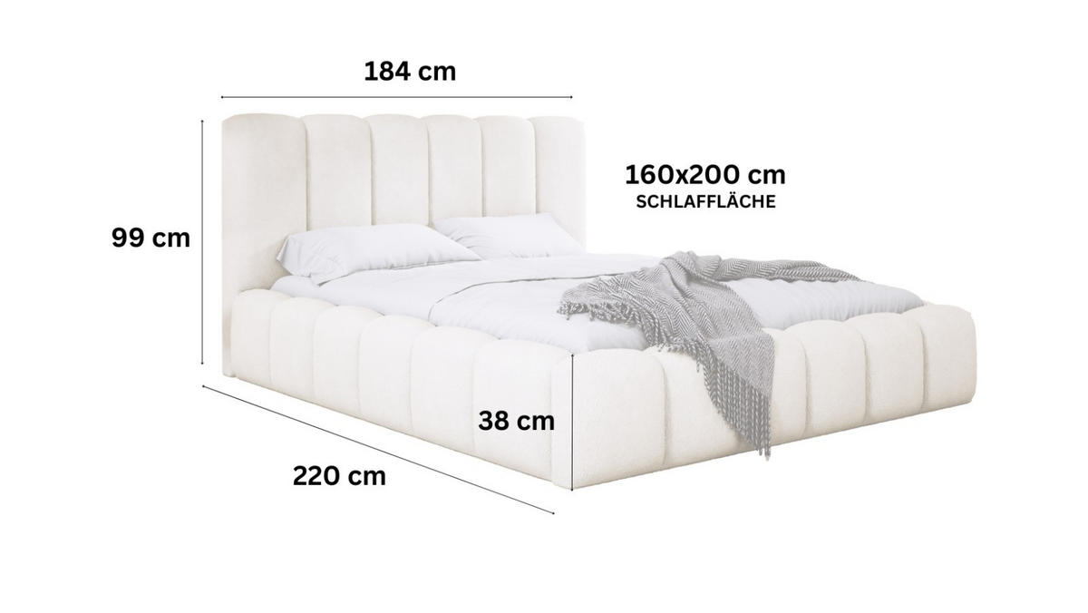 POLSTERBETT VELORA 160x200cm mit Bettkasten & Metallgestell - Bouclé Stoff CAPPUCCINO GERRA - Cappuccino, Textil (160/200cm) - Luxkor24