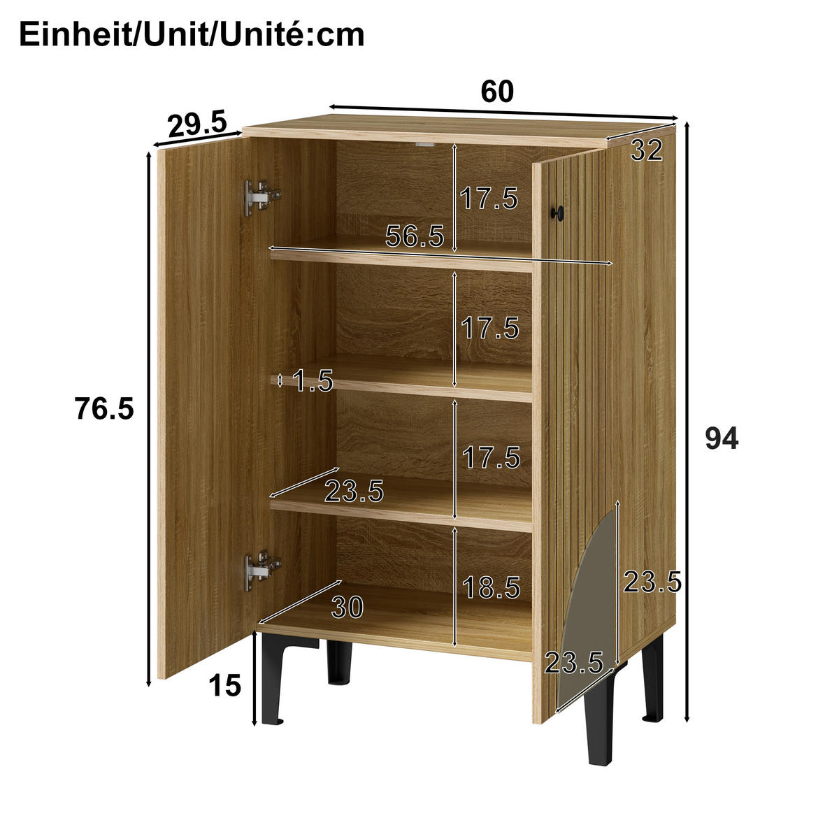 SIDEBOARD 60 cm in Natur Holz-Optik 2 Türen & schwarzes Metallgestell - Naturfarben, Holzwerkstoff (60/94/32cm) - Urban Meuble