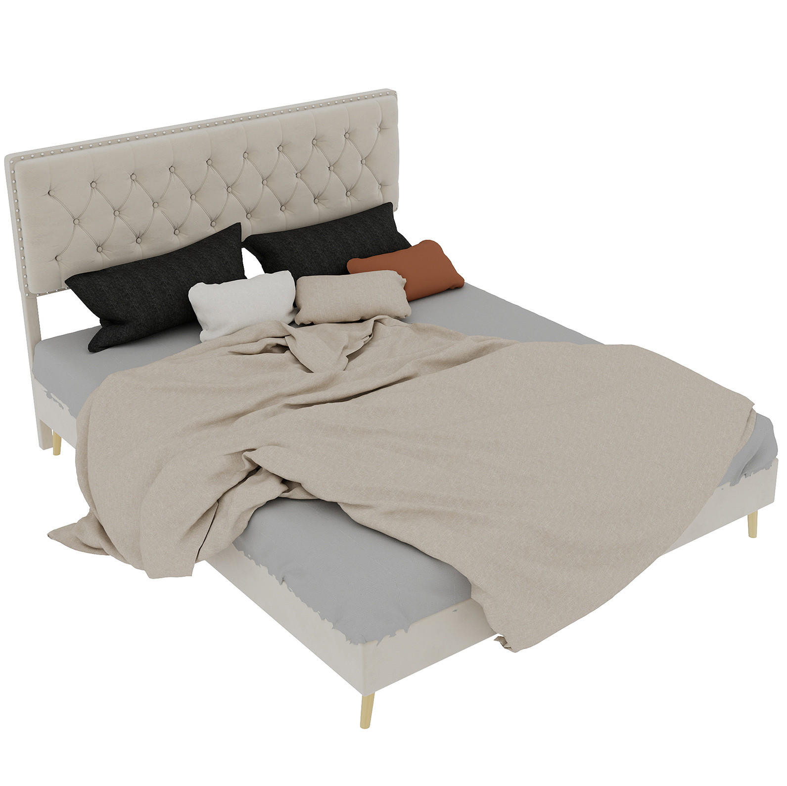 POLSTERBETT 160/200 cm aus Stoff und Metall mit hohem Kopfteil und Stauraum, Beige - Beige, Textil (160/200cm) - Redom