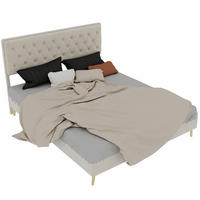 POLSTERBETT 160/200 cm aus Stoff und Metall mit hohem Kopfteil und Stauraum, Beige - Beige, Textil (160/200cm) - Redom