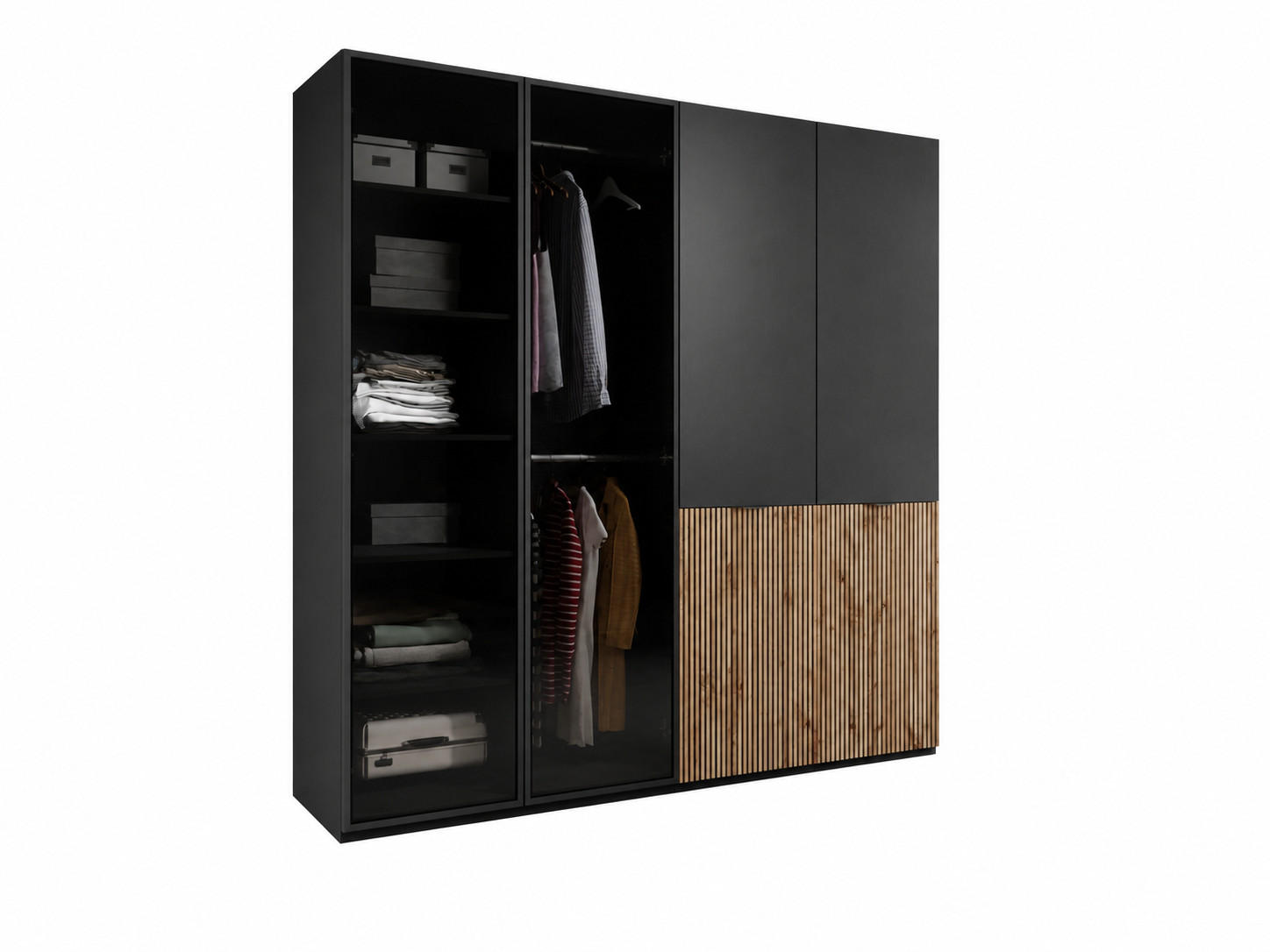 DREHTÜRENSCHRANK ATELIO 202/200/51 cm Modern Kleiderschrank 4-türig Schwarz - Schwarz, Holzwerkstoff (202/200/51cm) - MASSENO