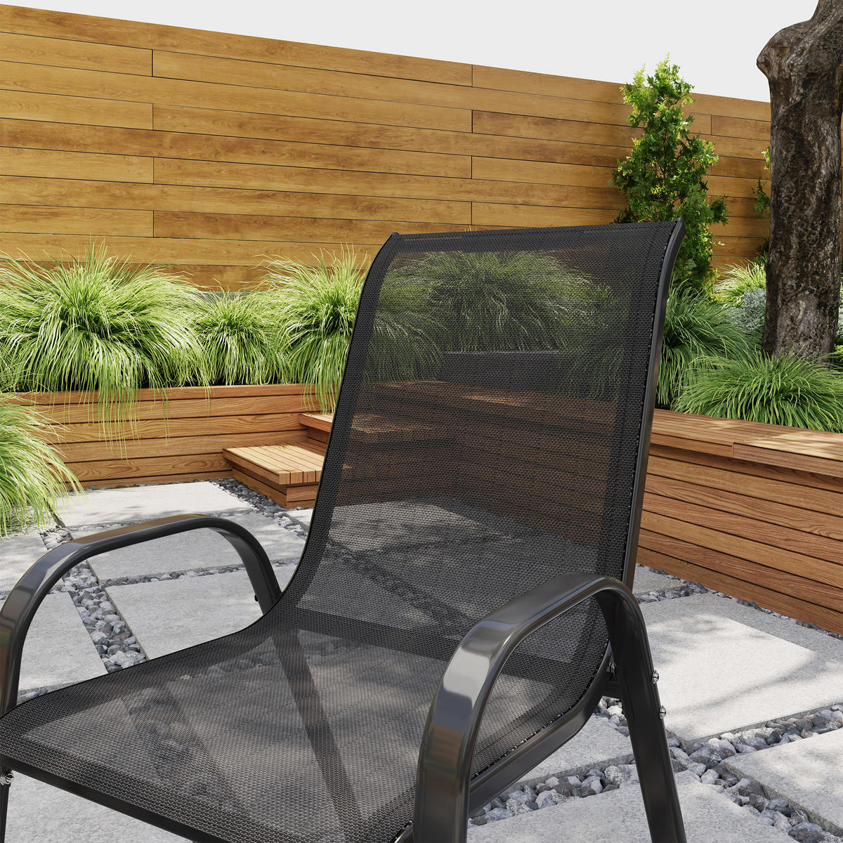 GARTENSTÜHLE 2er-Set DE-13335 hohe Rückenlehne Schwarz - Schwarz, Metall (54/93/71cm) - ComfortXL