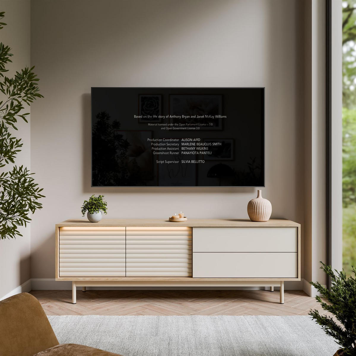 TV-SCHRANK FLORENCE mit LED-Beleuchtung - Kaschmir, Holzwerkstoff (160/53/40cm) - Lookway