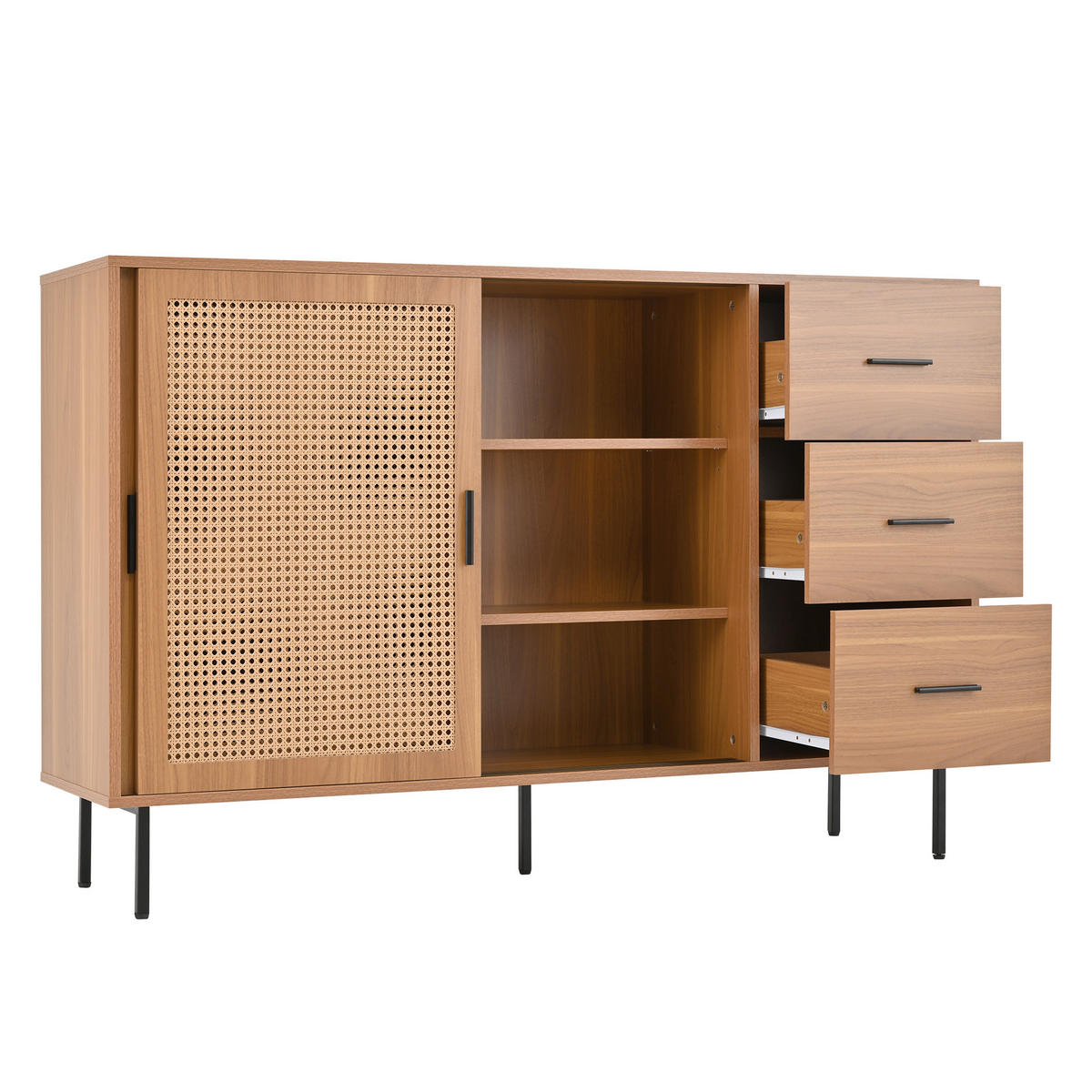 SIDEBOARD 140/37/91 cm natur aus Spanplatte mit Schiebetüren - Naturfarben, Holzwerkstoff (140/91/37cm) - OKWISH