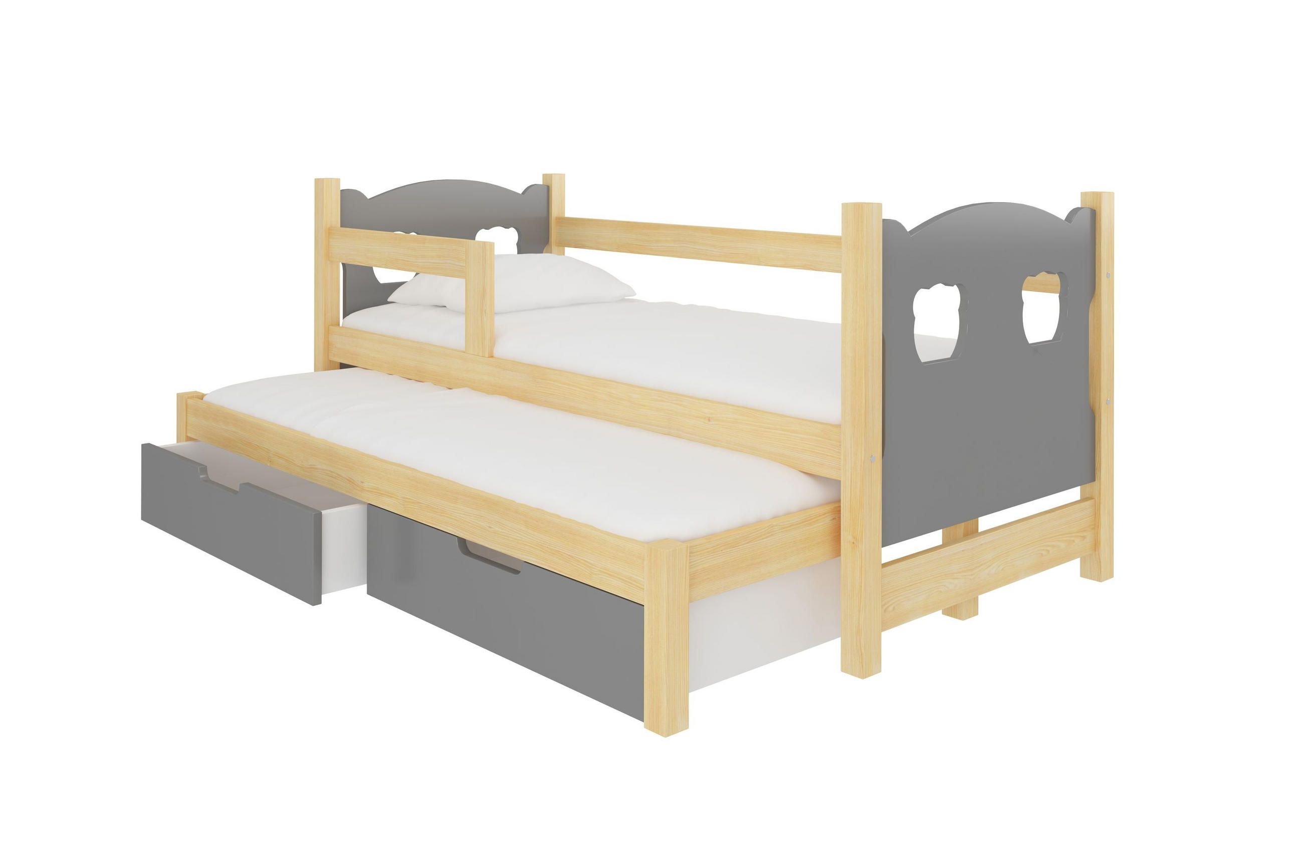 KINDERBETT Campos Farbe Kiefer Natur / grau 188 / 81 / 80cm - Braun/Grau, Holz/Holzwerkstoff (80/190cm) - Feldmann-Wohnen