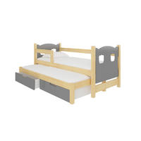 KINDERBETT Campos Farbe Kiefer Natur / grau 188 / 81 / 80cm - Braun/Grau, Holz/Holzwerkstoff (80/190cm) - Feldmann-Wohnen