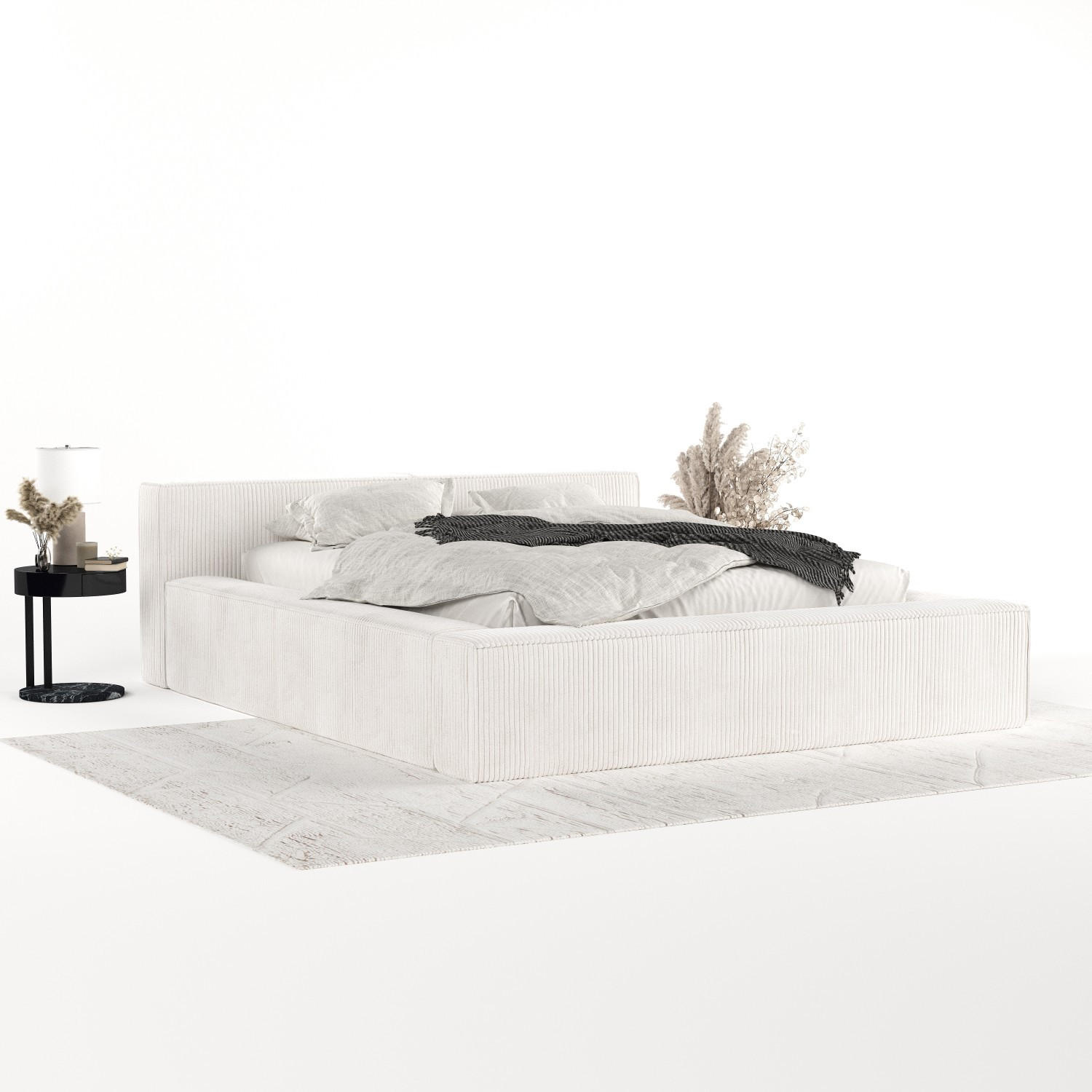 POLSTERBETT Casto mit Stauraum 140/200 cm Creme im Poso Stoff - Creme/Schwarz, Holz/Holzwerkstoff (140/200cm) - AltaBeds