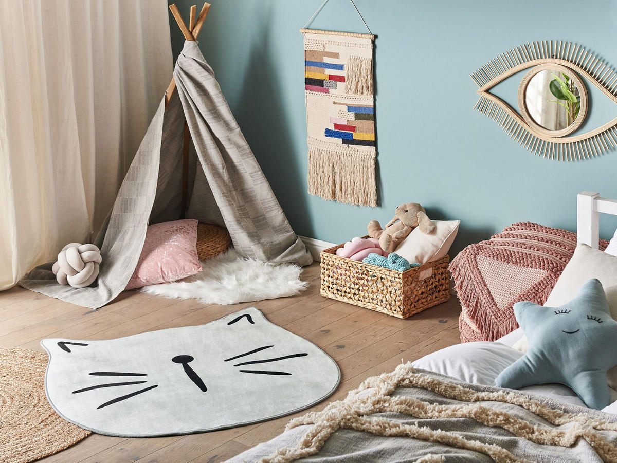 KINDERTEPPICH-Kitty 100/100 cm - Grau, Kunststoff (100/100cm) - Beliani