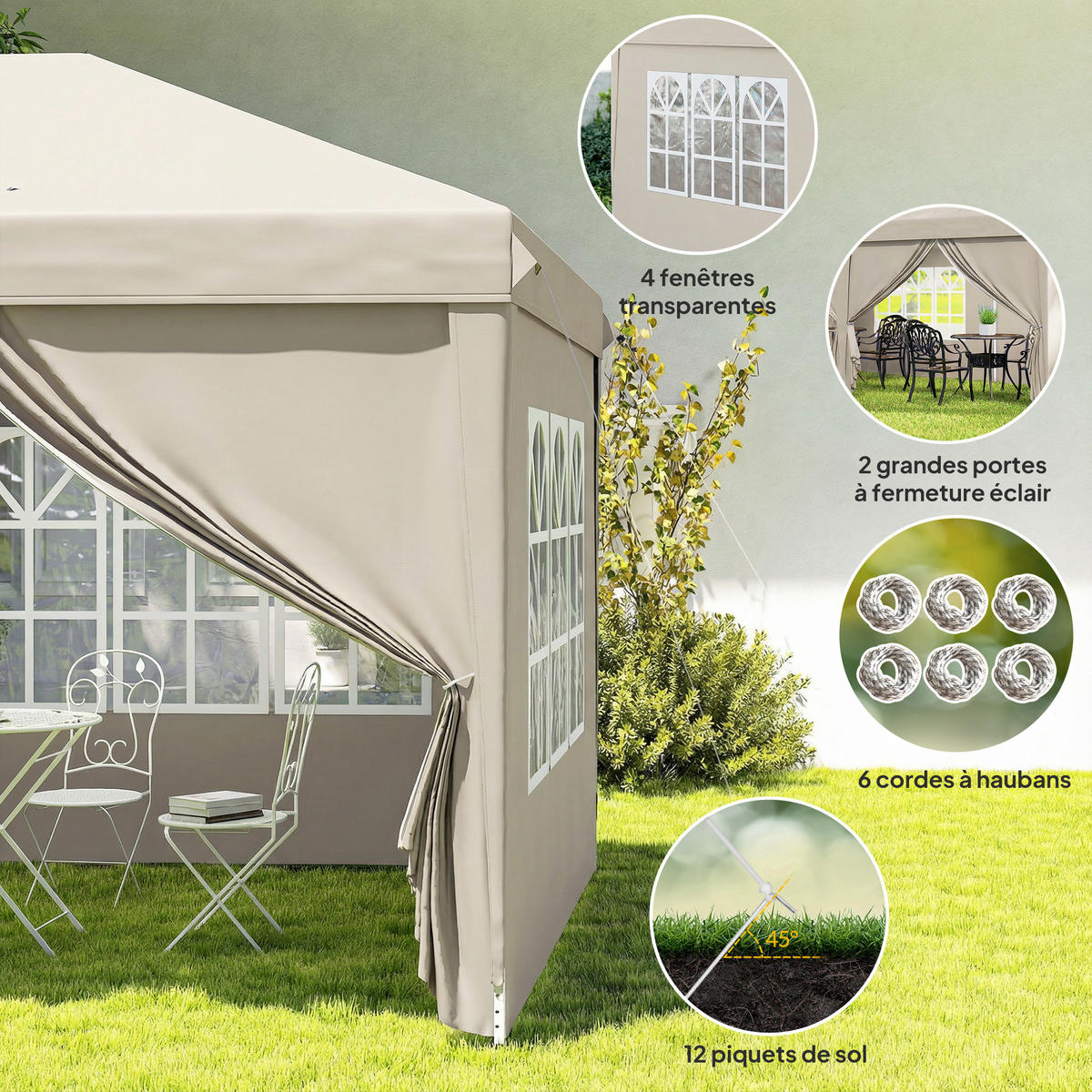 PAVILLON DE-14052 6/3 m, UV-Schutz, höhenverstellbar Beige - Beige, Metall (295/270/585cm) - ComfortXL