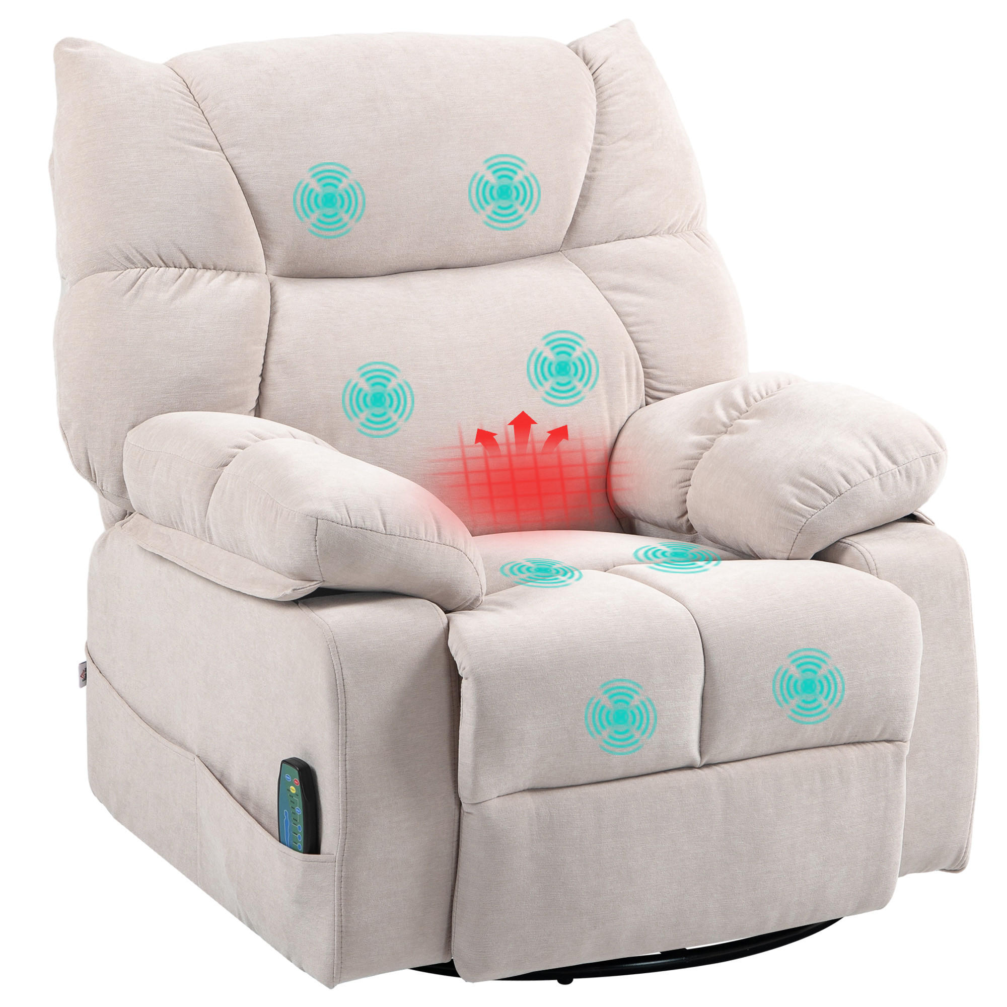 MASSAGESESSEL DE-06411 mit Wärme- & Liegefunktion, 145° neigbar Beige - Beige, Textil/Metall (90/98/98cm) - ComfortXL