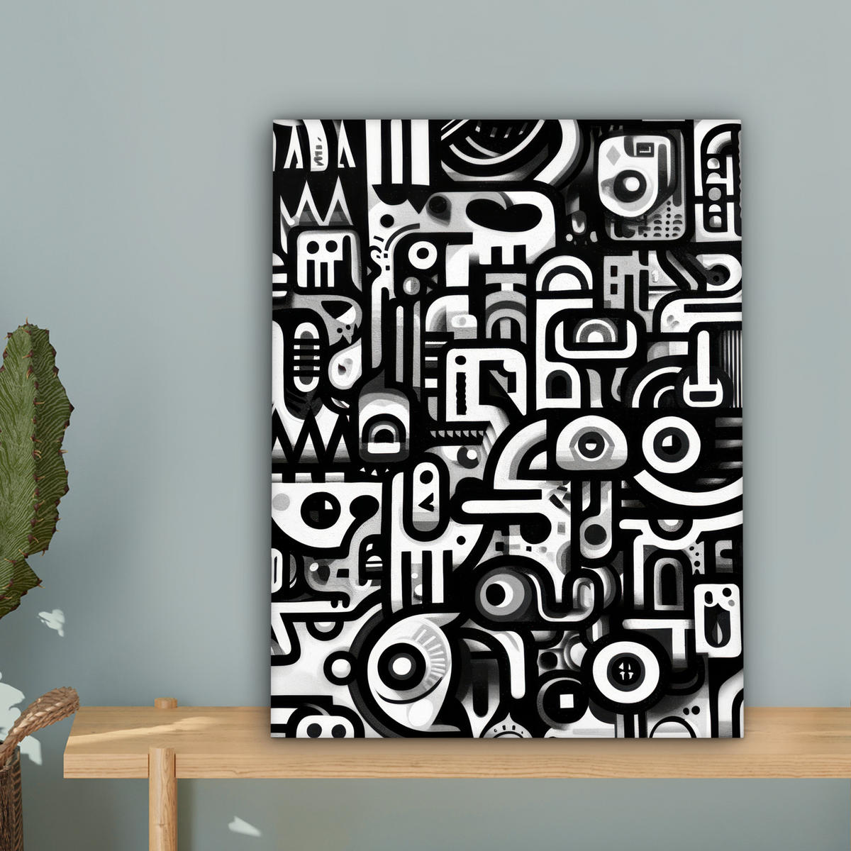 LEINWANDBILD Symbole - Abstrakt - Grafik - Schwarz Room Decor 30x40 cm - Schwarz, Textil (30/40cm) - MuchoWow