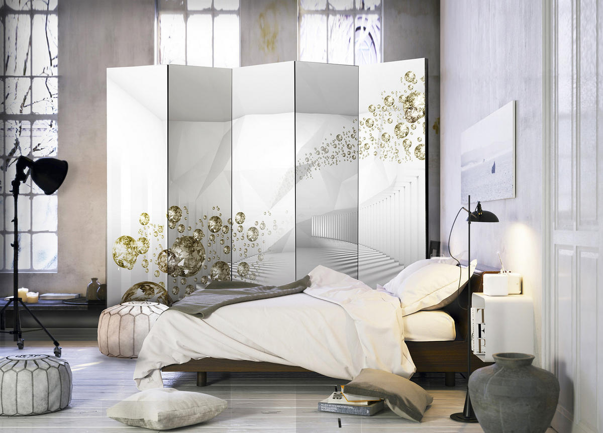 PARAVÁN Obojstranný 5-dielny 225x172 cm Biela Grafika - biela, drevo/textil (225/172/3cm) - Muralo