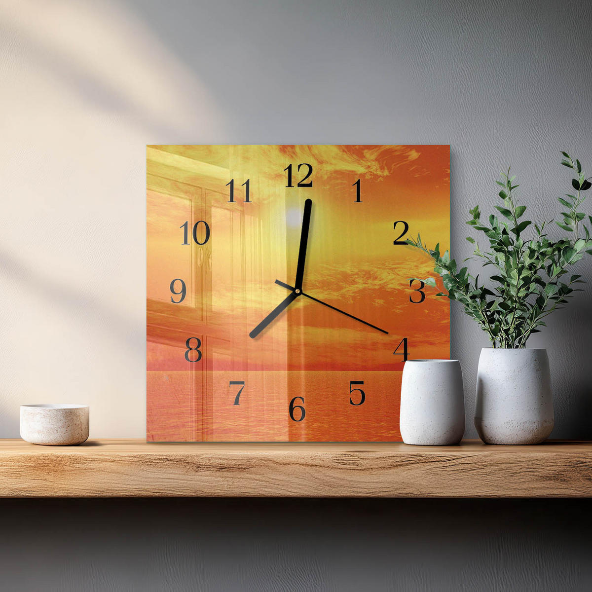 WANDUHR 30x30 cm - Sonnig - Orange, Glas (30/30/0.4cm) - TULUP