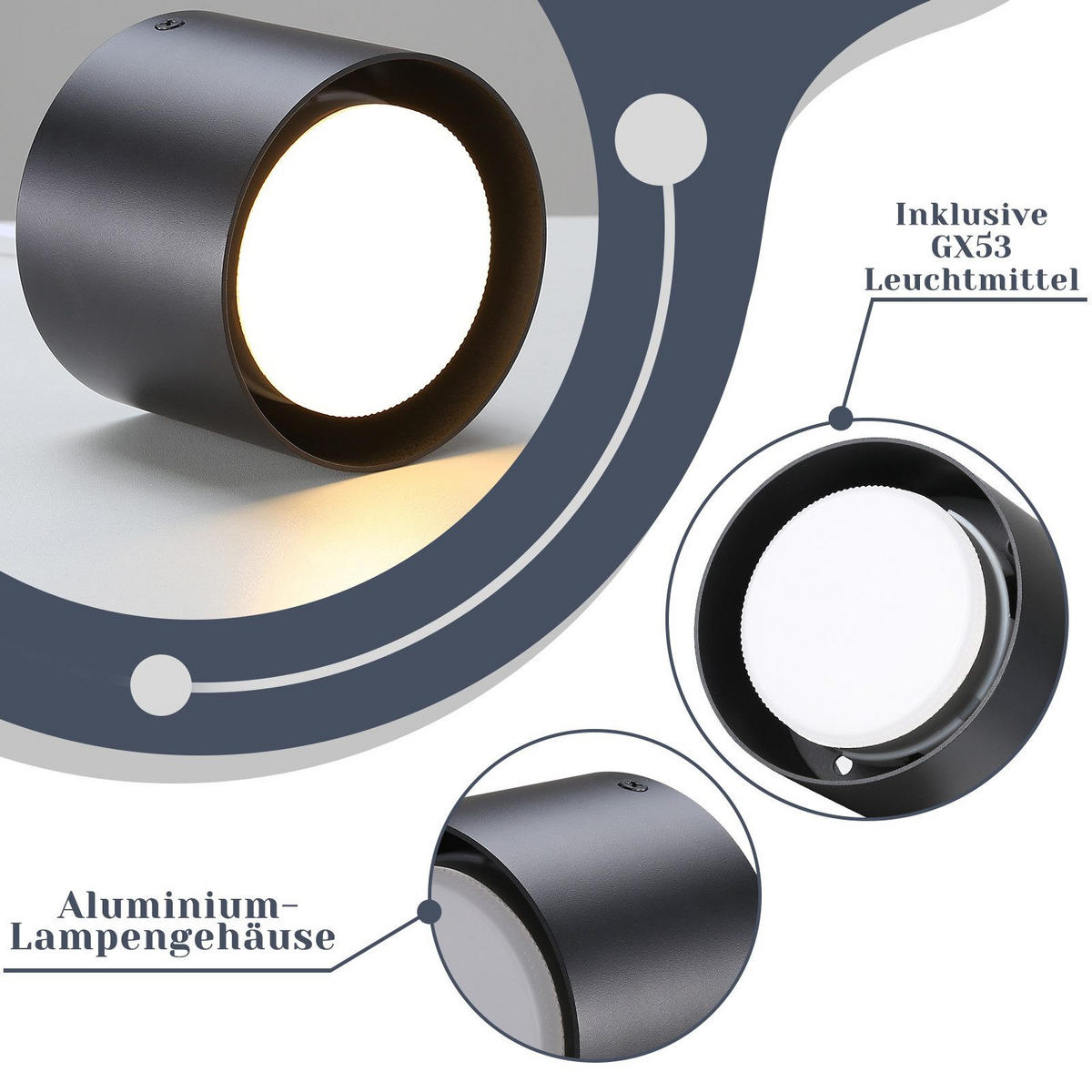 AUFBAULEUCHTE Adelgiso II 10/10/8cm - Schwarz, Metall (10/10/8cm) - Nettlife