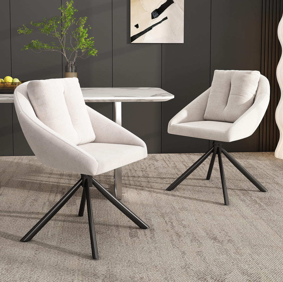 DREHSTUHL ergonomisch Samt Beige 2er-Set - Beige, Metall (54/79/65cm) - Meubliv