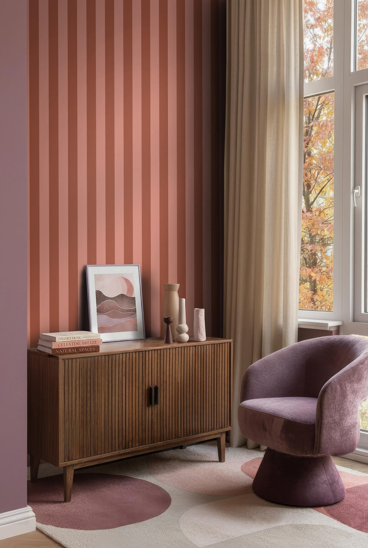 TAPETE Streifenmuster 0.53 x 10.05 m - Pink, Papier (53/1000cm) - ESTAhome