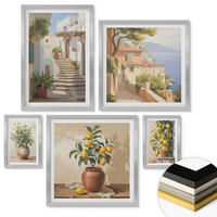 WANDBILDER 5er Set - 50x50 cm & 20x30 cm & 40x60 cm Silberner Rahmen - Blumen in einer Vase, ein Meer aus Zitronen - Silberfarben, Kunststoff (40/60cm) - ArtPrintCave