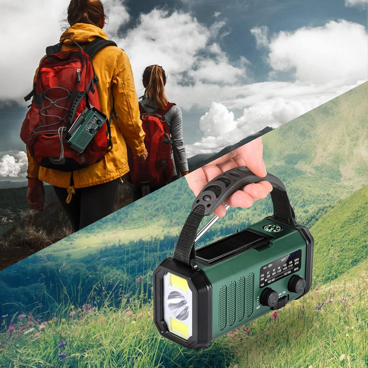 RADIO – FM/AM – 10000 mAh / LED-Taschenlampe / Solarbetrieb – Grün - Grün, Kunststoff (16/6/8.5cm)