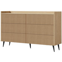 KOMODA Amfali se 6 zásuvkami, drážkovaná čela, systém Push-to-open, kovové nohy, 150 cm, jarní dub - černá/barva dubu, kov/kompozitní dřevo (150/92/41cm) - Beautysofa
