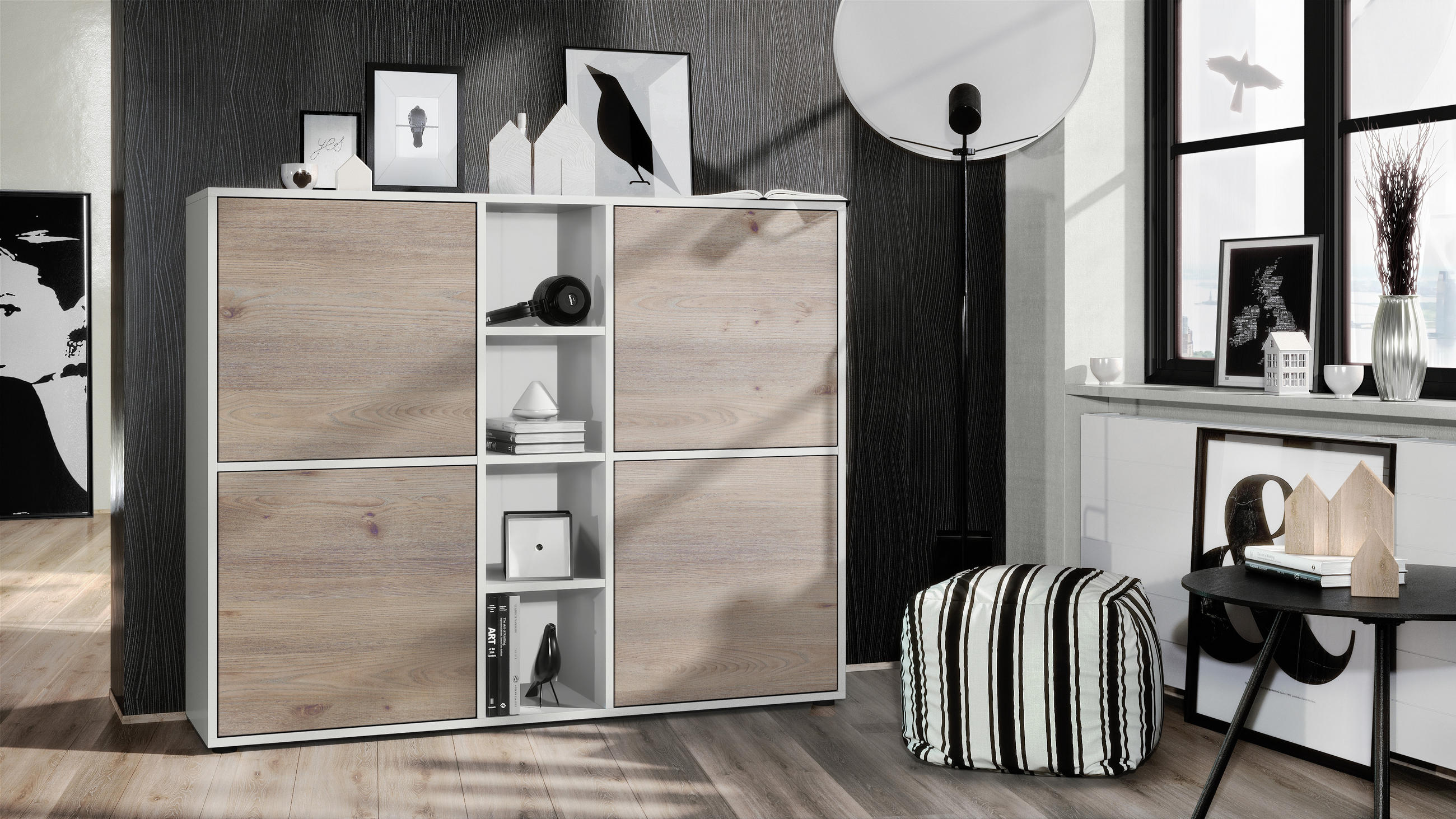 HIGHBOARD Cuba Türen in Eiche Nordic - Silbereichenfarben, Holzwerkstoff (130.5/105.5/35.5cm) - Vladon