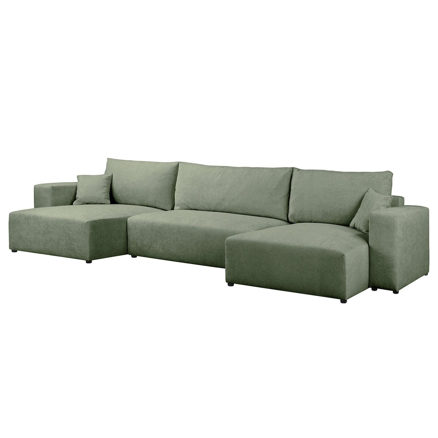 WOHNLANDSCHAFT mit Schlaffunktion - Schwarz/Grün, Kunststoff/Textil (398/70/148cm) - home24