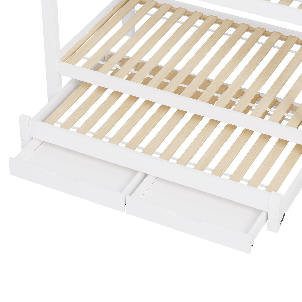 ETAGENBETT aus MDF und Kiefer 90x200 cm Weiß mit Ausziehbett, Stauraumtreppe und Kleiderschrank - Weiß, Holzwerkstoff (90/200cm) - Modfu