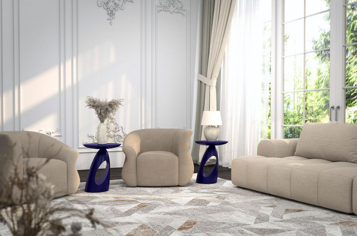 BEISTELLTISCH Island, Ovaler Tischplatte, Buche - lackiert, Marineblau - Dunkelblau, Holz (32/32/40cm) - Kayani