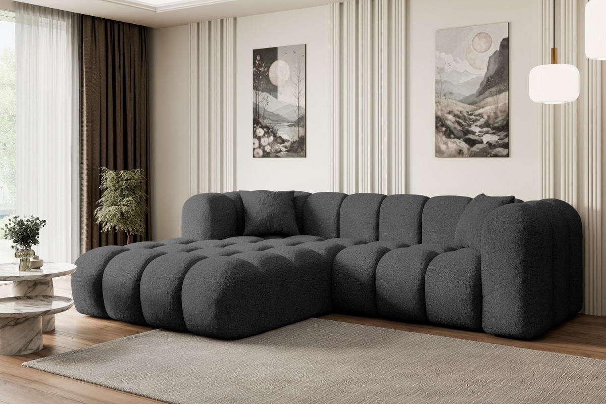 ECKSOFA Ottomane Links OLEA-L1 - 231x173x74 cm Grau Bouclé - Schwarz/Grau, Holzwerkstoff/Kunststoff (190/242cm) - ALTDECOR
