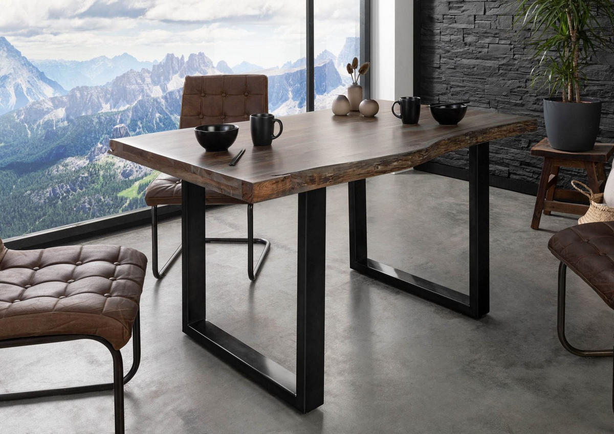 BAUMTISCH Akazie 140x90x77 grau lackiert / U-Beine anthrazit glänzend FREEFORM 5 - Anthrazit/Grau, Holz (140/90/77cm) - Massivmoebel24