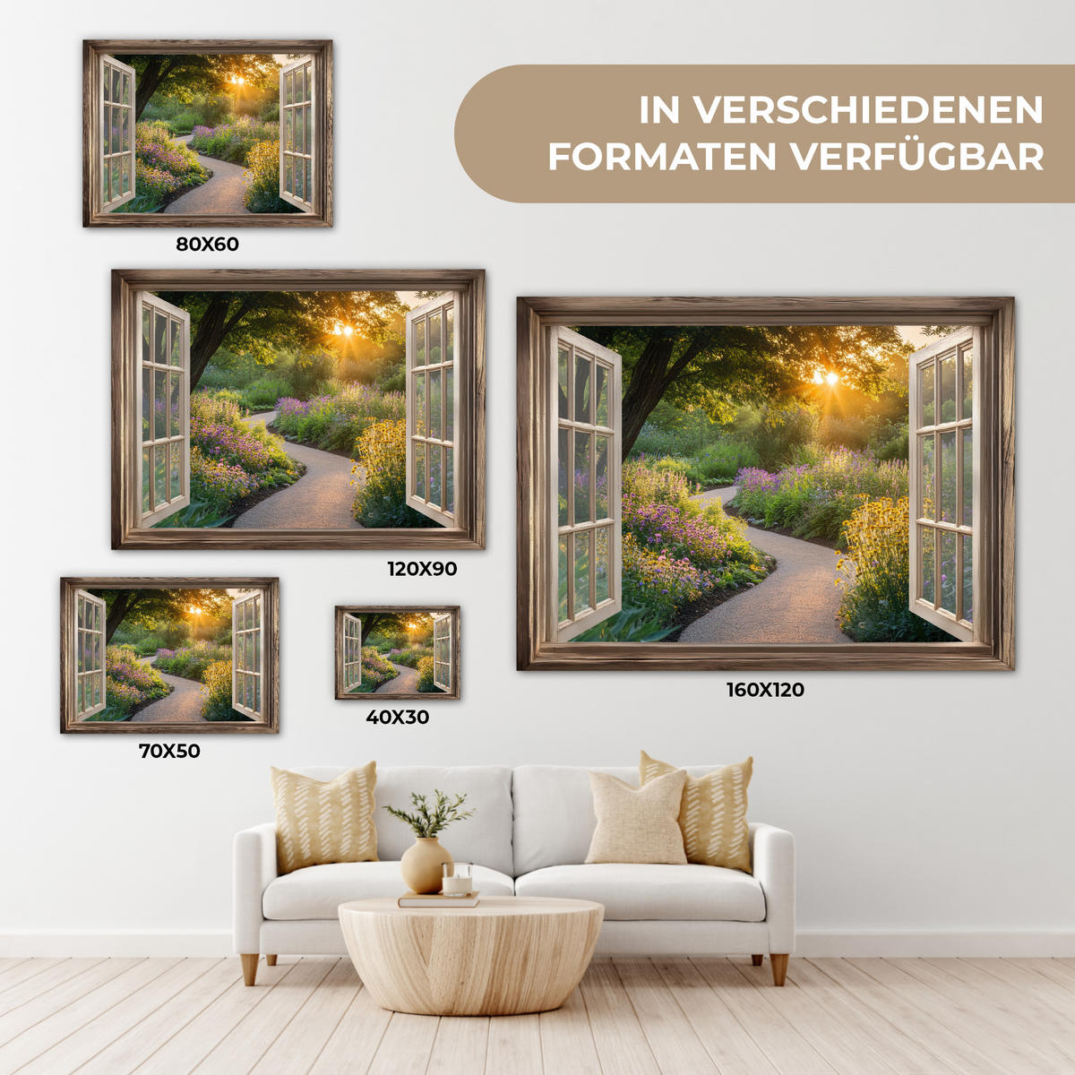 LEINWANDBILD Aussicht - Blumen - Natur - Sonne - Weg Wandbilder 80x60 cm - Hellgelb, Textil (80/60cm) - MuchoWow