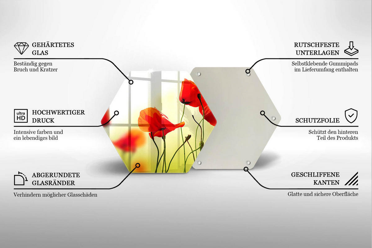 GLASPLATTE 40 cm Rote Blumen - Hellgelb, Glas (40/40cm) - Wallfluent